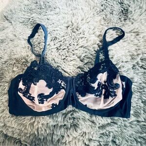 Simone Perele Navy Blue Sheer Lace Bra 34D